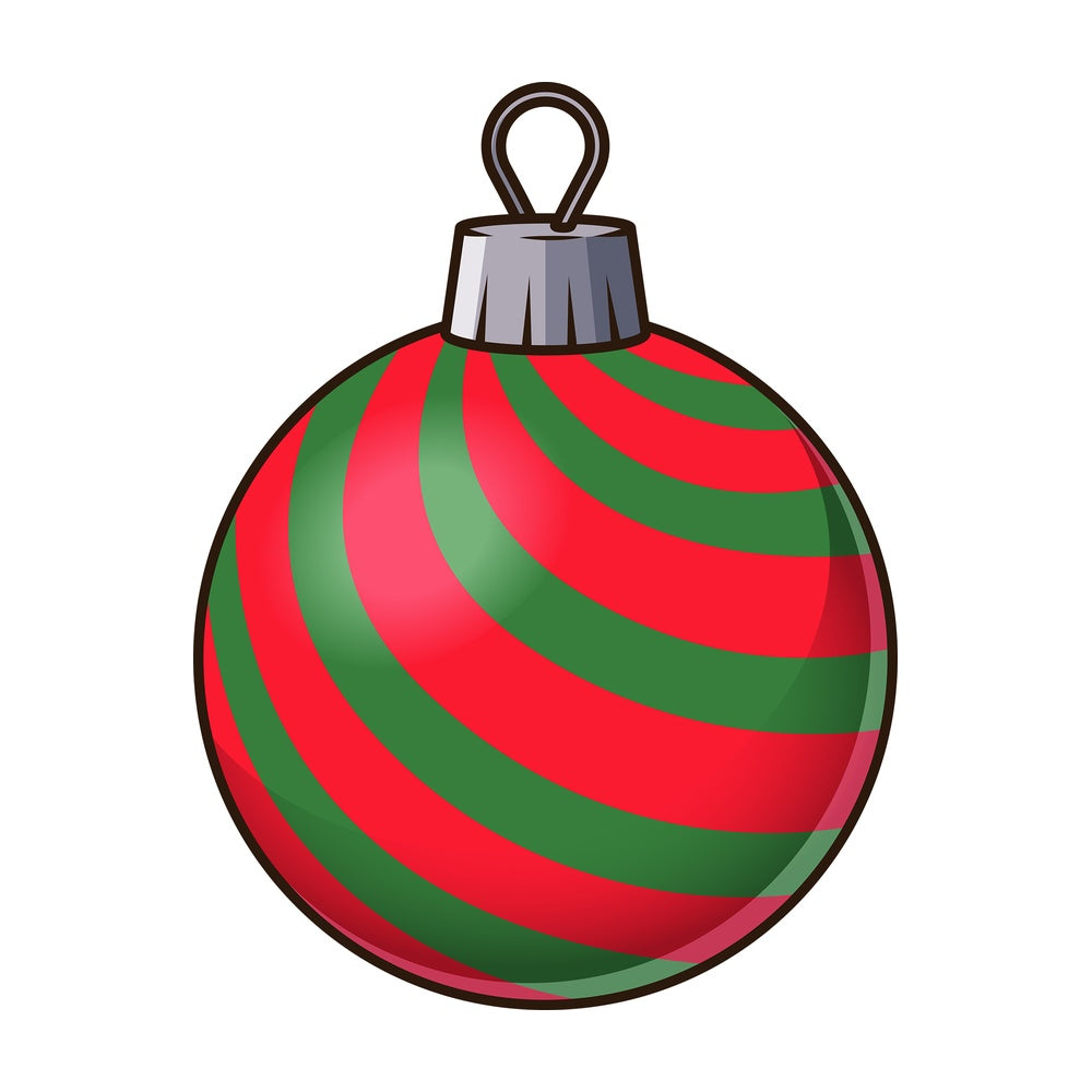 Red green striped christmas ball. PNG - JPG and vector EPS file formats (infinitely scalable). Image isolated on transparent background.