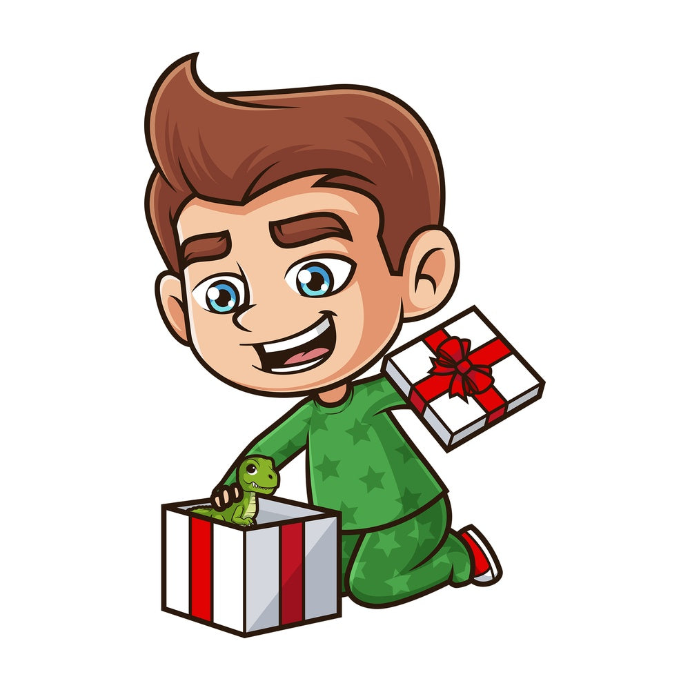 Kid opening present. PNG - JPG and vector EPS (infinitely scalable).