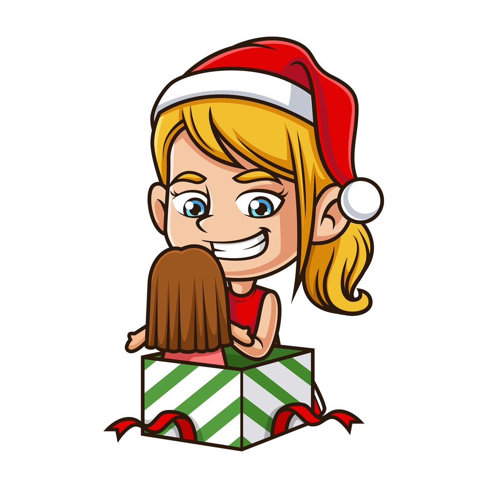 Little girl opening christmas present. PNG - JPG and vector EPS (infinitely scalable).