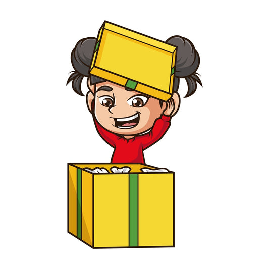 Asian girl opening present. PNG - JPG and vector EPS (infinitely scalable).