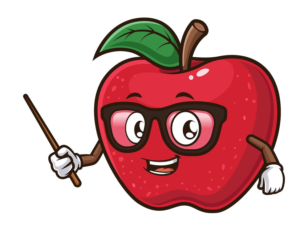 Cartoon apple teaching. PNG - JPG and vector EPS (infinitely scalable).