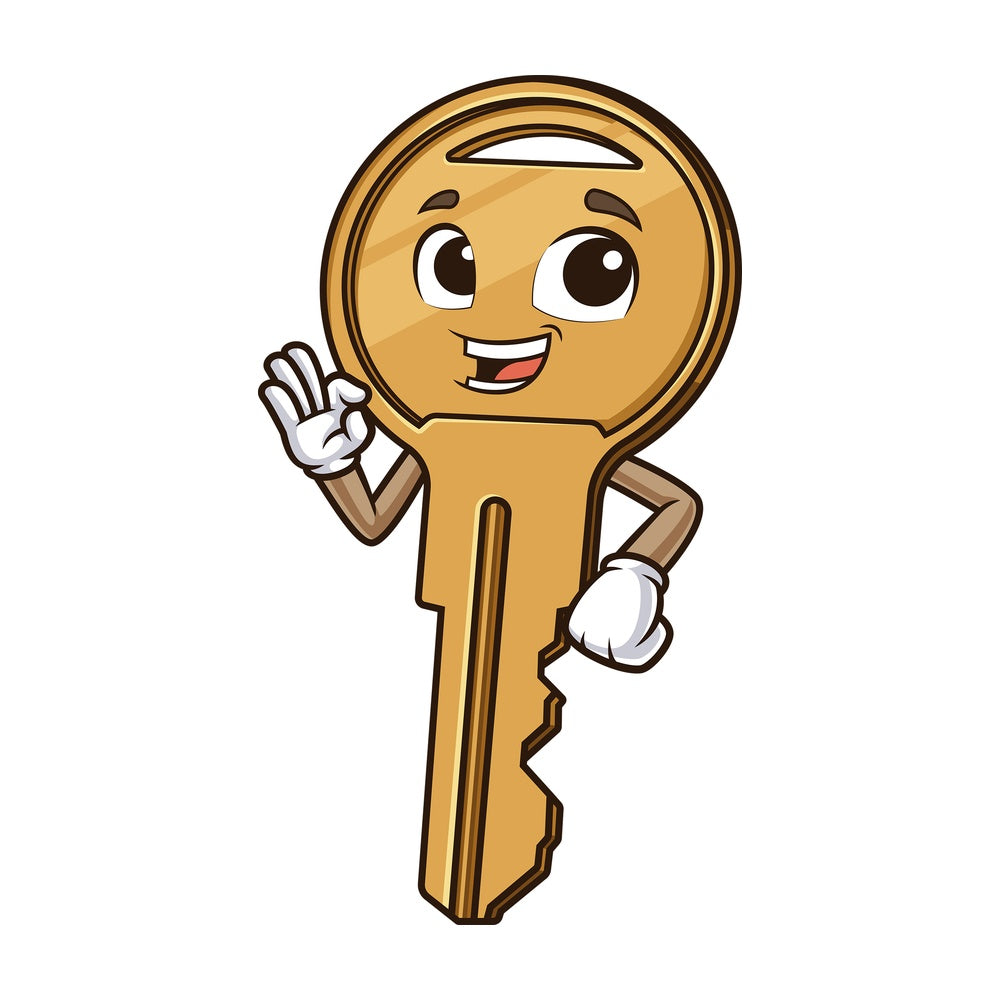 Cartoon key making an a-ok gesture. PNG - JPG and vector EPS (infinitely scalable).