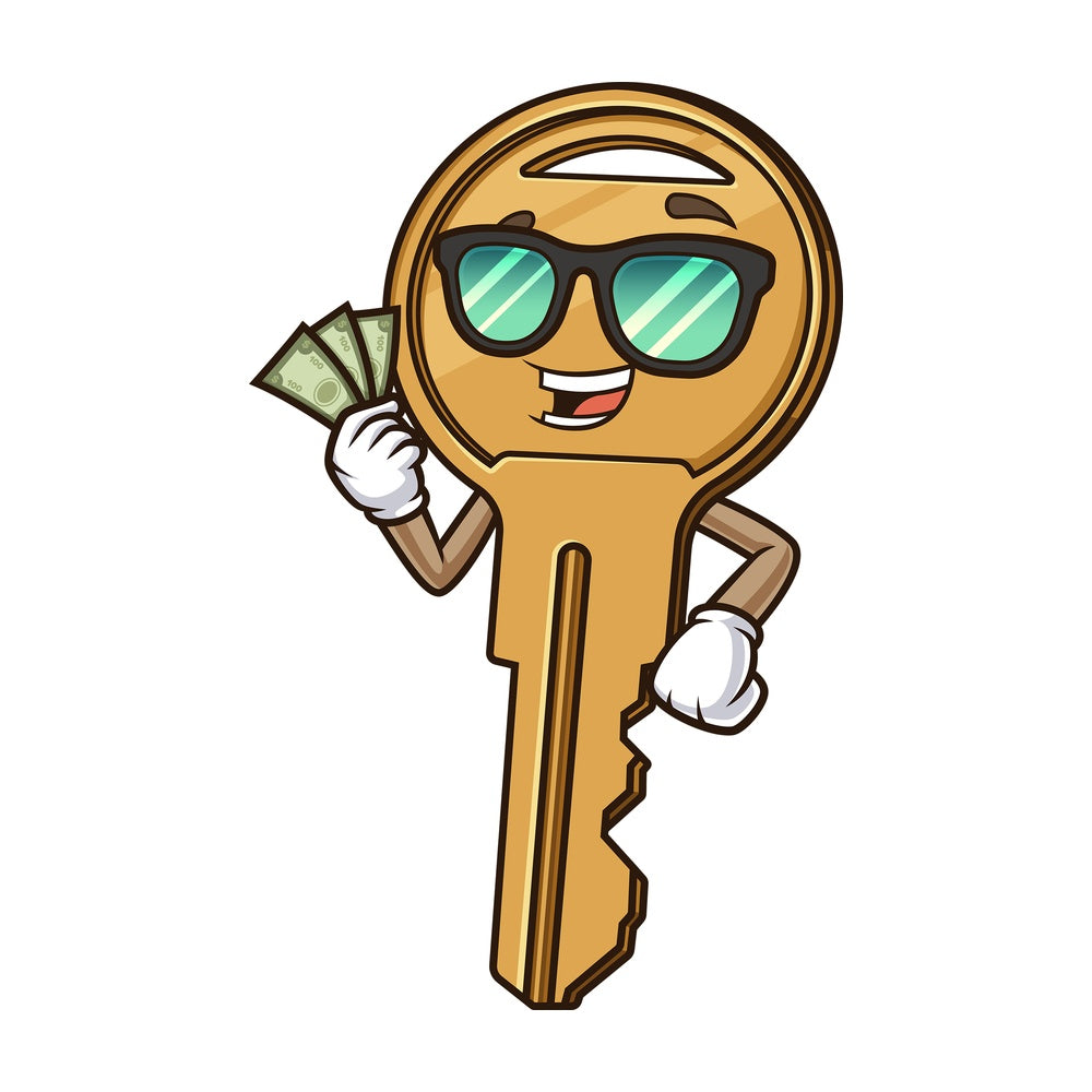 Key holding money. PNG - JPG and vector EPS (infinitely scalable).