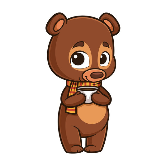 Autumn bear with hot coffee. PNG - JPG and vector EPS (infinitely scalable).
