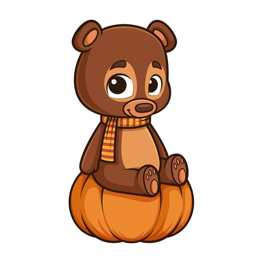 Autumn bear sitting on pumpkin. PNG - JPG and vector EPS (infinitely scalable).