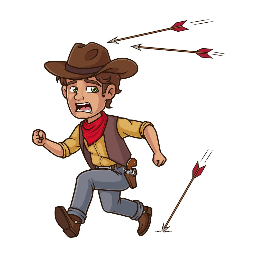 Cowboy running from arrows. PNG - JPG and vector EPS (infinitely scalable).