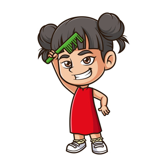 Asian girl brushing her hair. PNG - JPG and vector EPS (infinitely scalable).