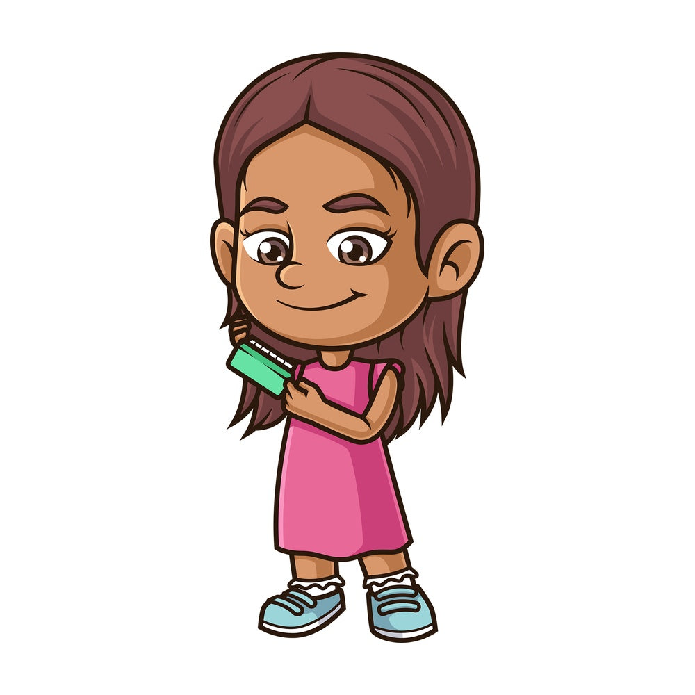 Hispanic girl brushing her hair. PNG - JPG and vector EPS (infinitely scalable).