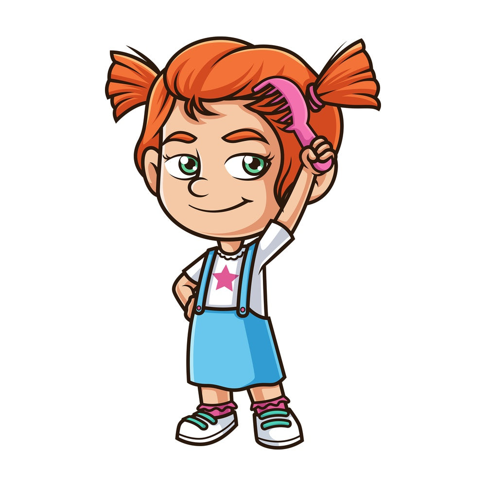 Ginger girl combing her hair. PNG - JPG and vector EPS (infinitely scalable).