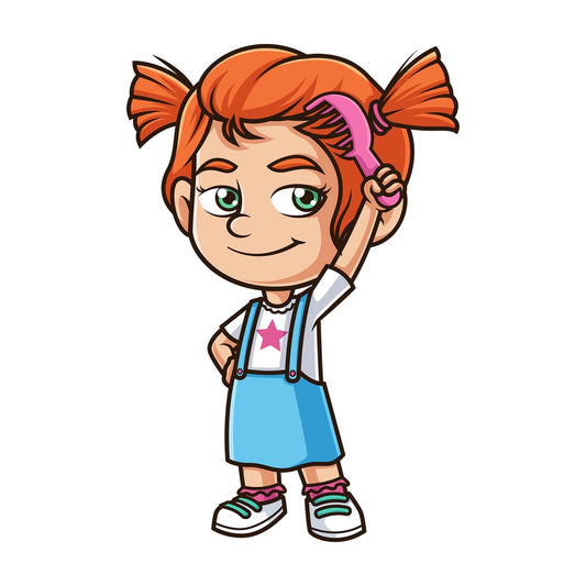 Ginger girl combing her hair. PNG - JPG and vector EPS (infinitely scalable).