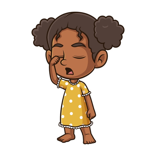 Sleepy black girl in pjs. PNG - JPG and vector EPS (infinitely scalable).