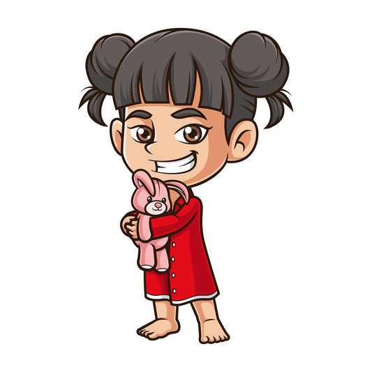 Asian girl wearing pajamas. PNG - JPG and vector EPS (infinitely scalable).