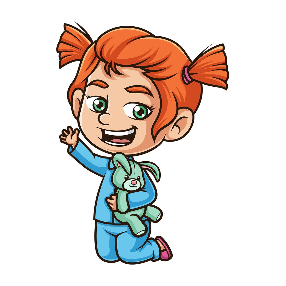 Happy girl wearing pjs. PNG - JPG and vector EPS (infinitely scalable).
