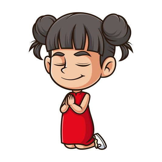 Asian girl praying. PNG - JPG and vector EPS (infinitely scalable).