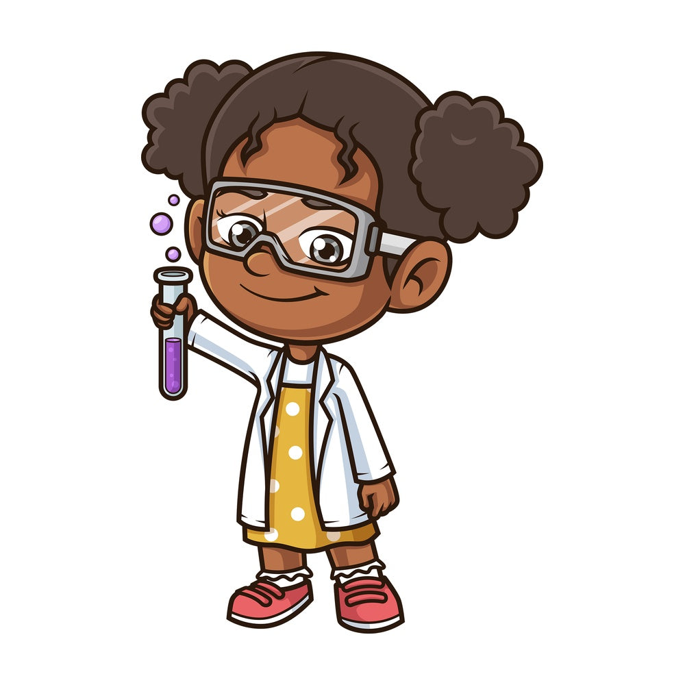 Black girl scientist. PNG - JPG and vector EPS (infinitely scalable).