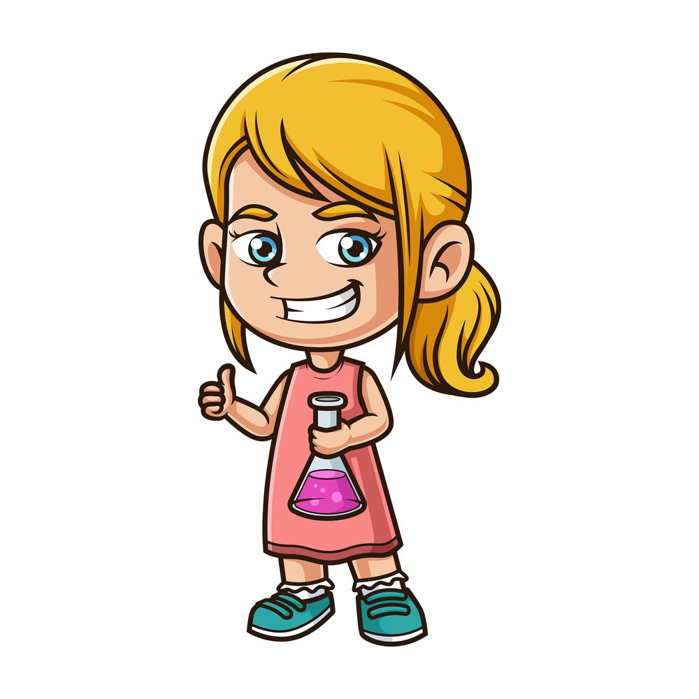 Little girl holding test tube. PNG - JPG and vector EPS (infinitely scalable).