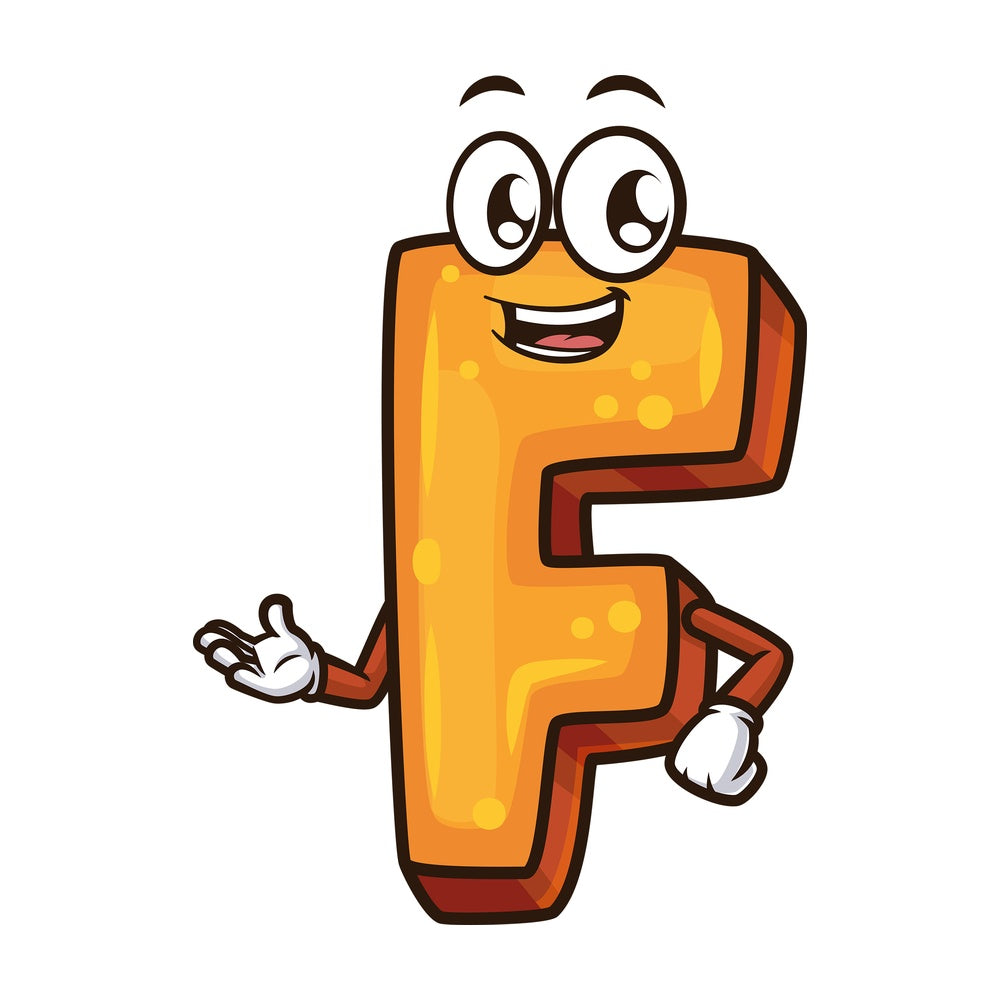 Cartoon letter f. PNG - JPG and vector EPS file formats (infinitely scalable). Image isolated on transparent background.