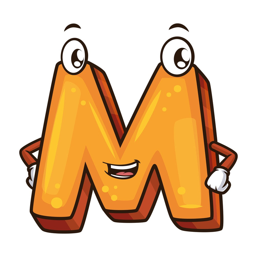Cartoon letter m. PNG - JPG and vector EPS file formats (infinitely scalable). Image isolated on transparent background.
