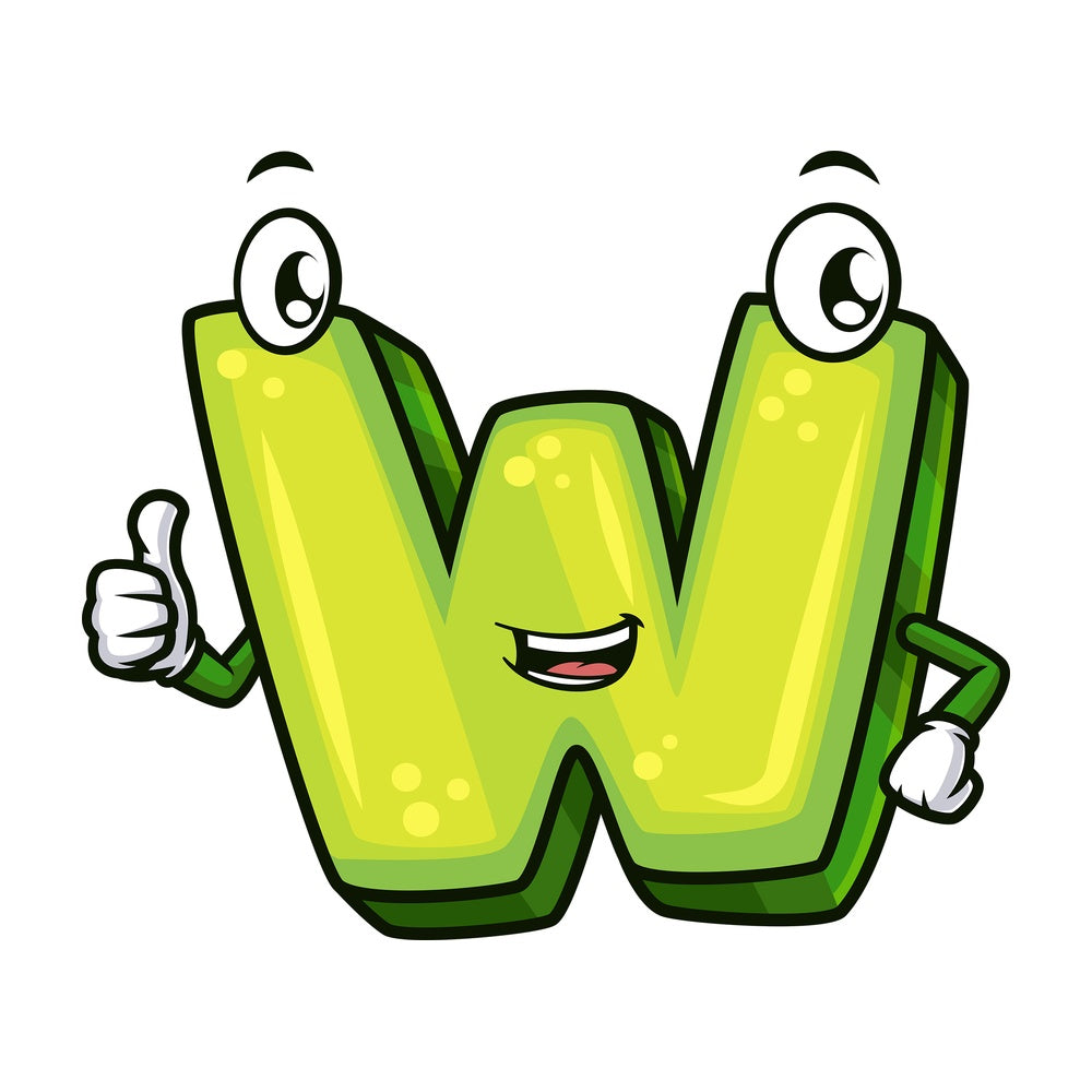 Cartoon letter w. PNG - JPG and vector EPS file formats (infinitely scalable). Image isolated on transparent background.