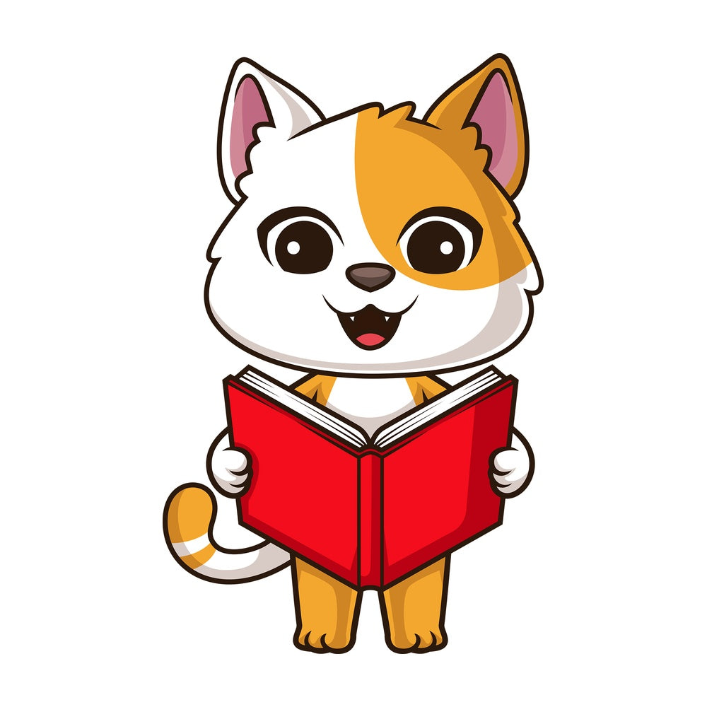 Cat reading book. PNG - JPG and vector EPS (infinitely scalable).