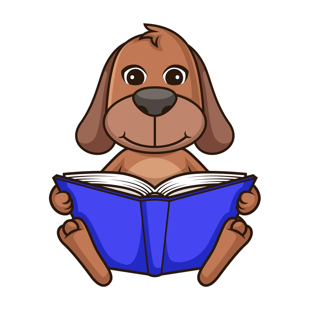 Dog reading book. PNG - JPG and vector EPS (infinitely scalable).