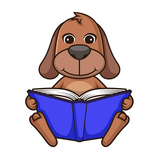 Dog reading book. PNG - JPG and vector EPS (infinitely scalable).