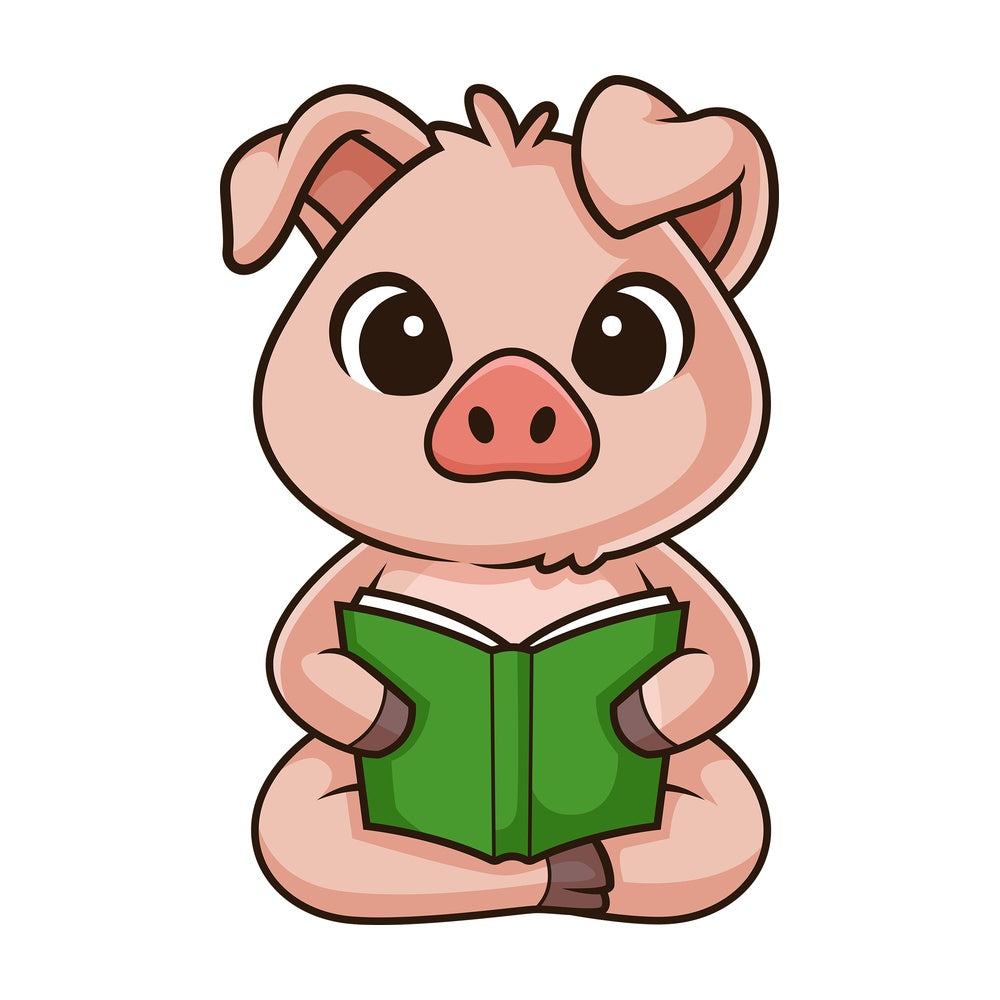 Pig reading book. PNG - JPG and vector EPS (infinitely scalable).
