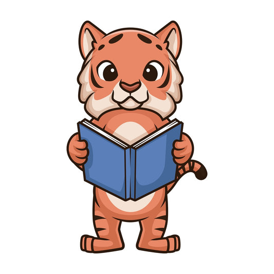 Tiger reading book. PNG - JPG and vector EPS (infinitely scalable).