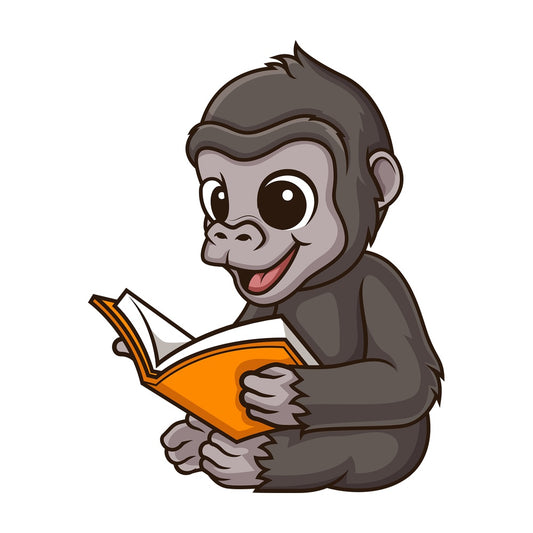 Gorilla reading book. PNG - JPG and vector EPS (infinitely scalable).