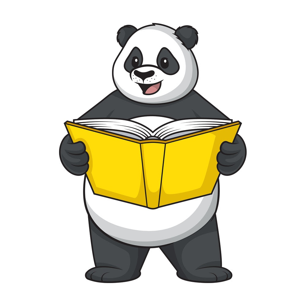 Panda reading book. PNG - JPG and vector EPS (infinitely scalable).