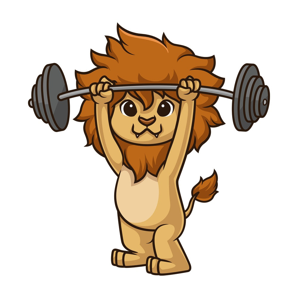 Lion working out. PNG - JPG and vector EPS (infinitely scalable).