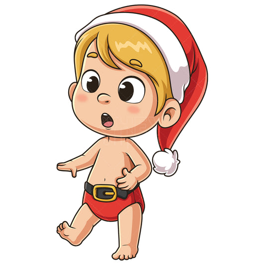 Royalty-free stock vector illustration of a baby boy santa trying to walk.