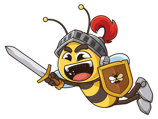 Royalty-free stock vector illustration of a bee warrior charging to battle.