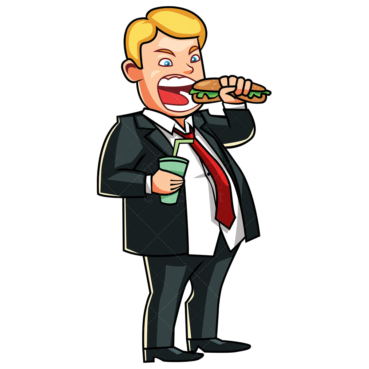 Royalty-free stock vector illustration of a businessman devouring food.