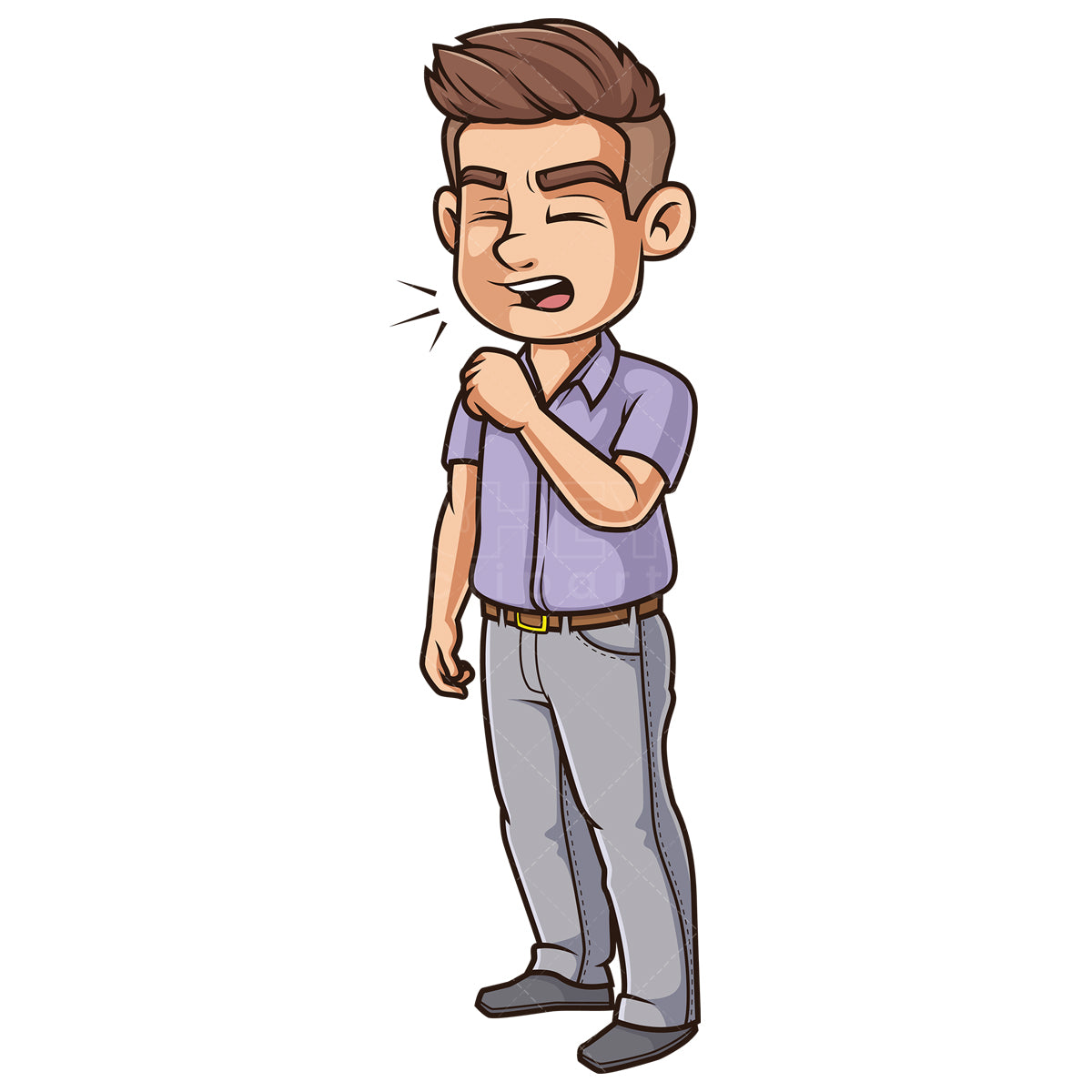 Royalty-free stock vector illustration of a cheerful guy coughing.