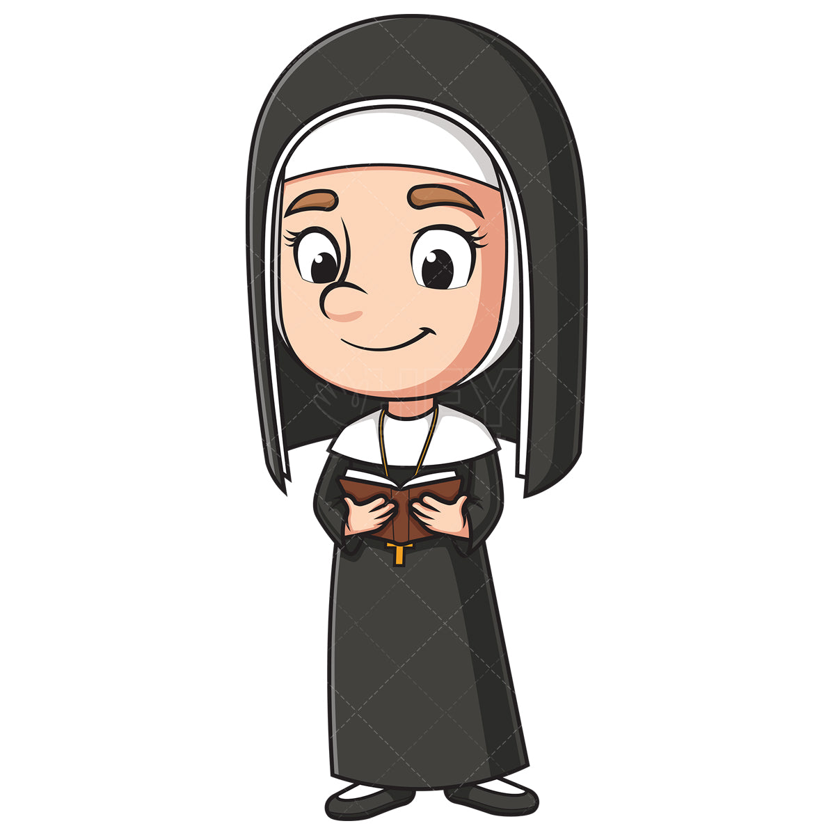 Royalty-free stock vector illustration of a christian nun reading the holy bible.