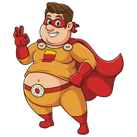 Royalty-free stock vector illustration of a chubby superhero ok gesture.