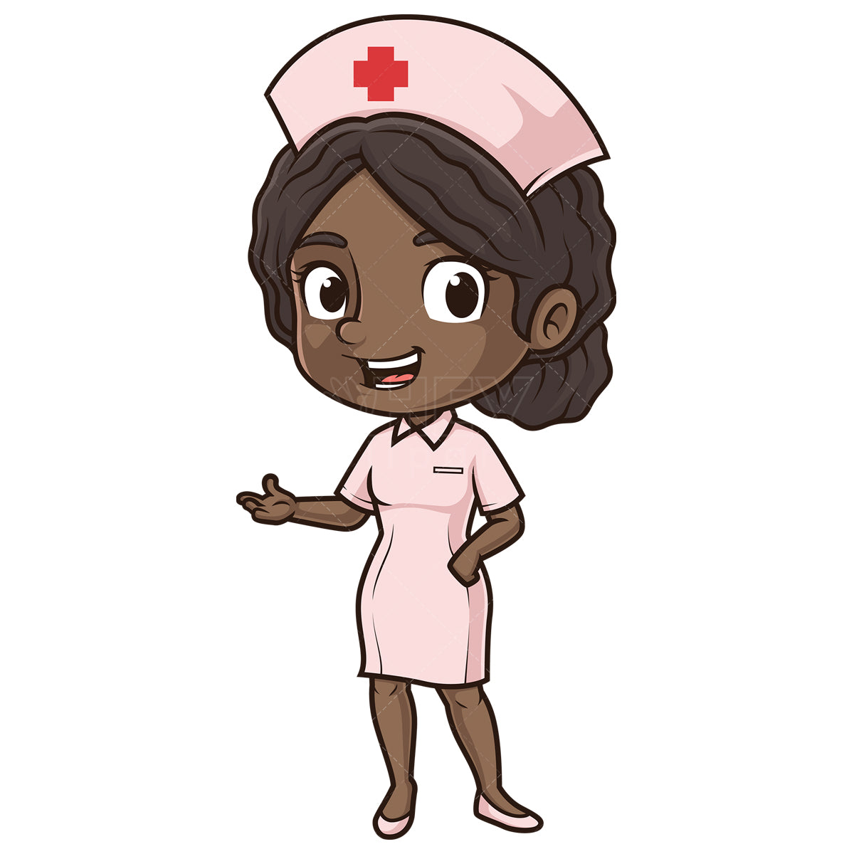 Royalty-free stock vector illustration of a cute african-american female nurse presenting.