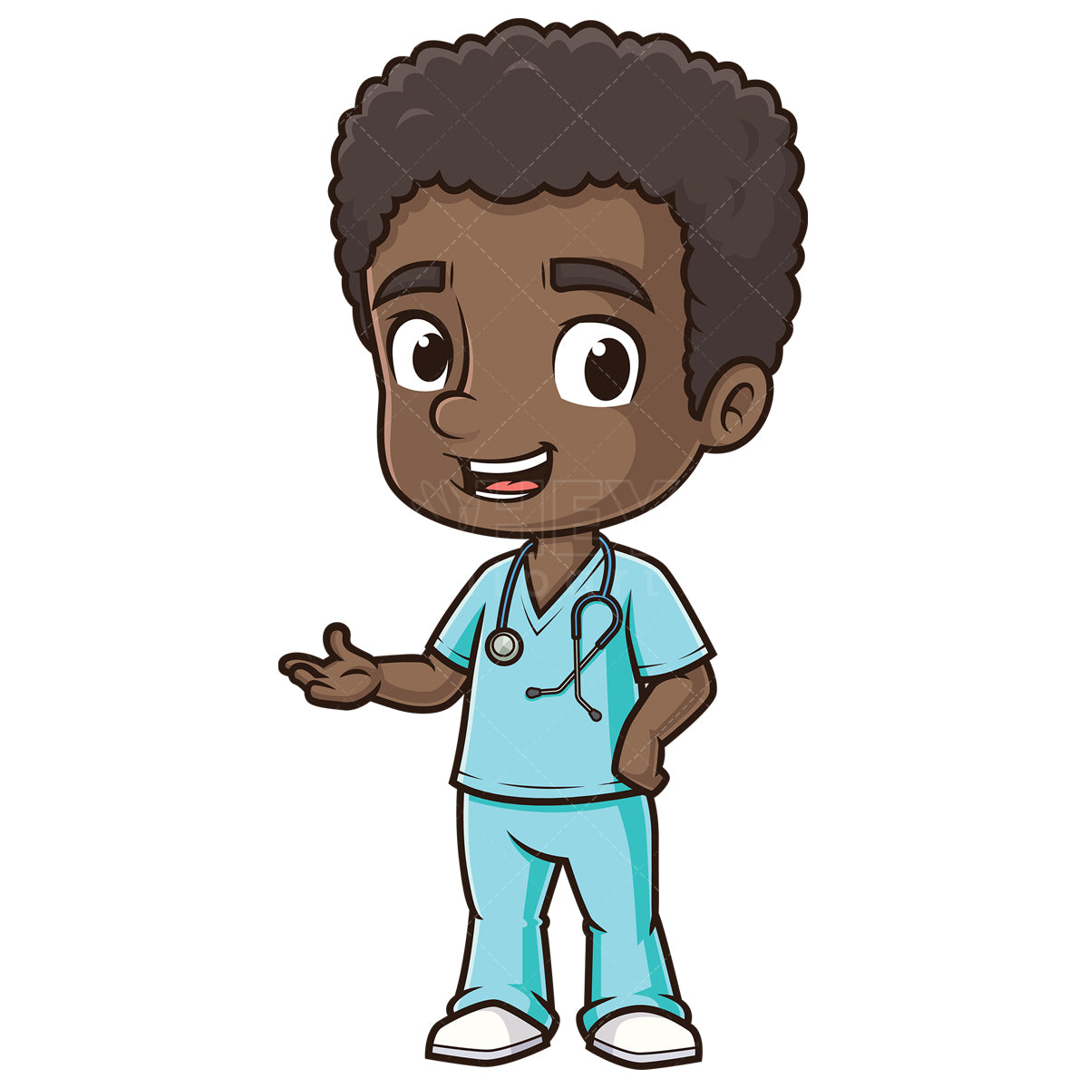 Royalty-free stock vector illustration of a cute african-american male nurse presenting.