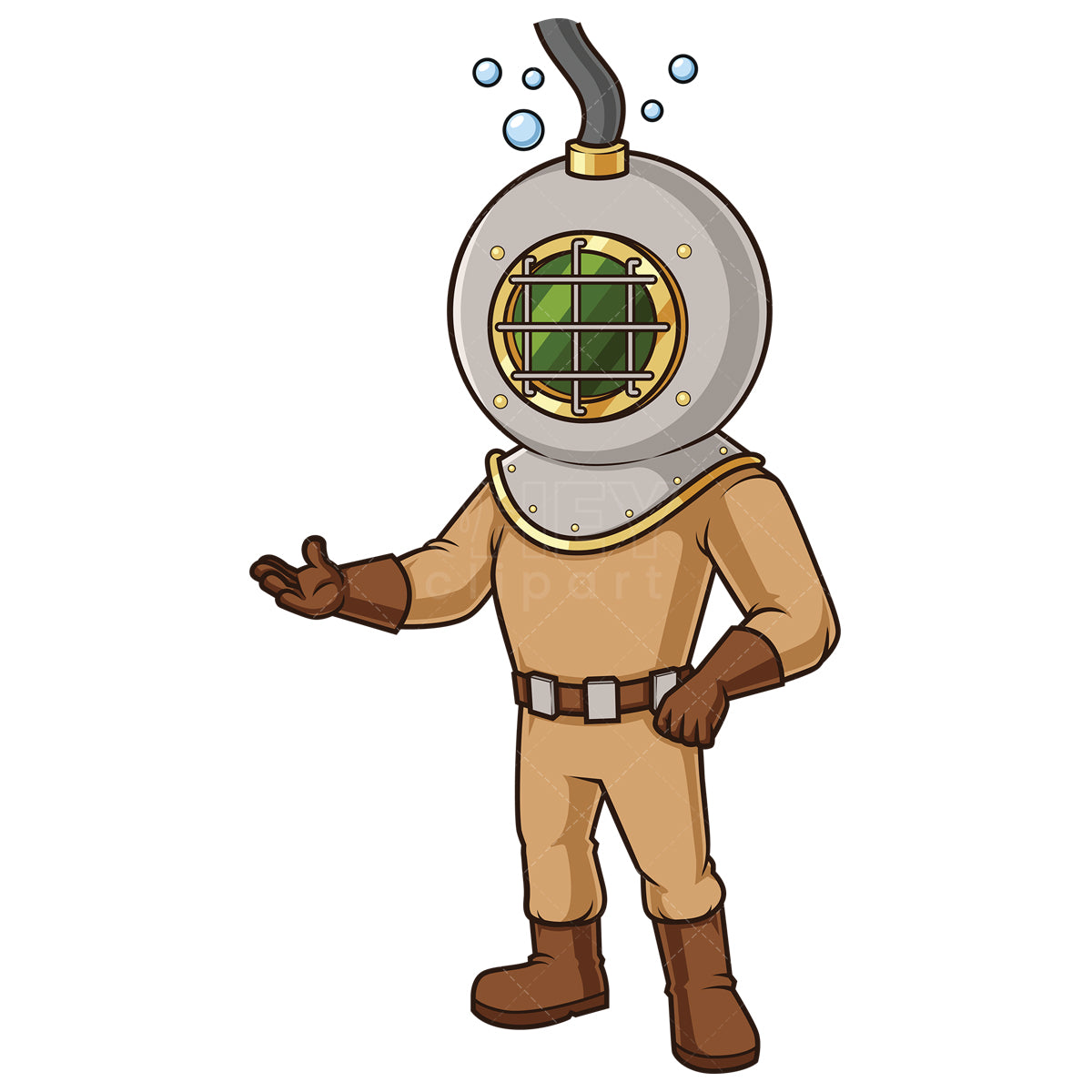 Royalty-free stock vector illustration of a deep sea diver presenting.