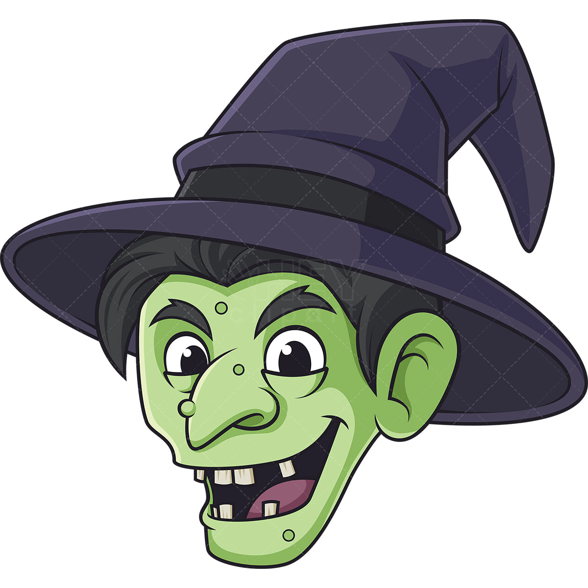 Royalty-free stock vector illustration of an evil witch head.