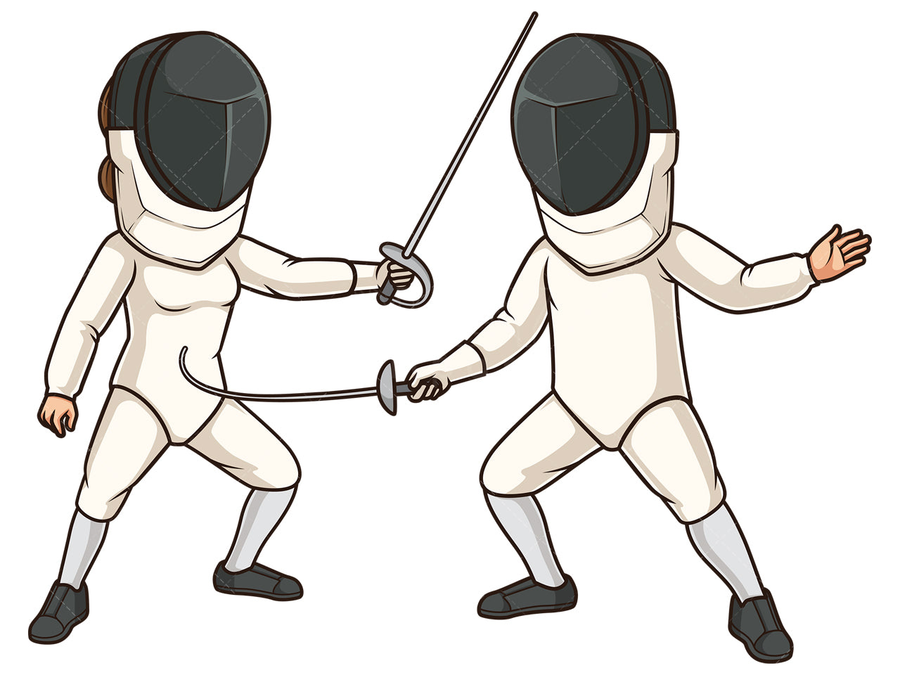 Royalty-free stock vector illustration of a fencer scoring poing against opponent.