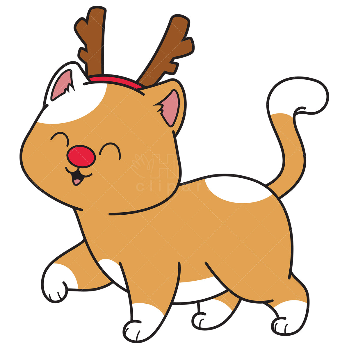 Royalty-free vector illustration of a funny cat wearing reindeer headband.