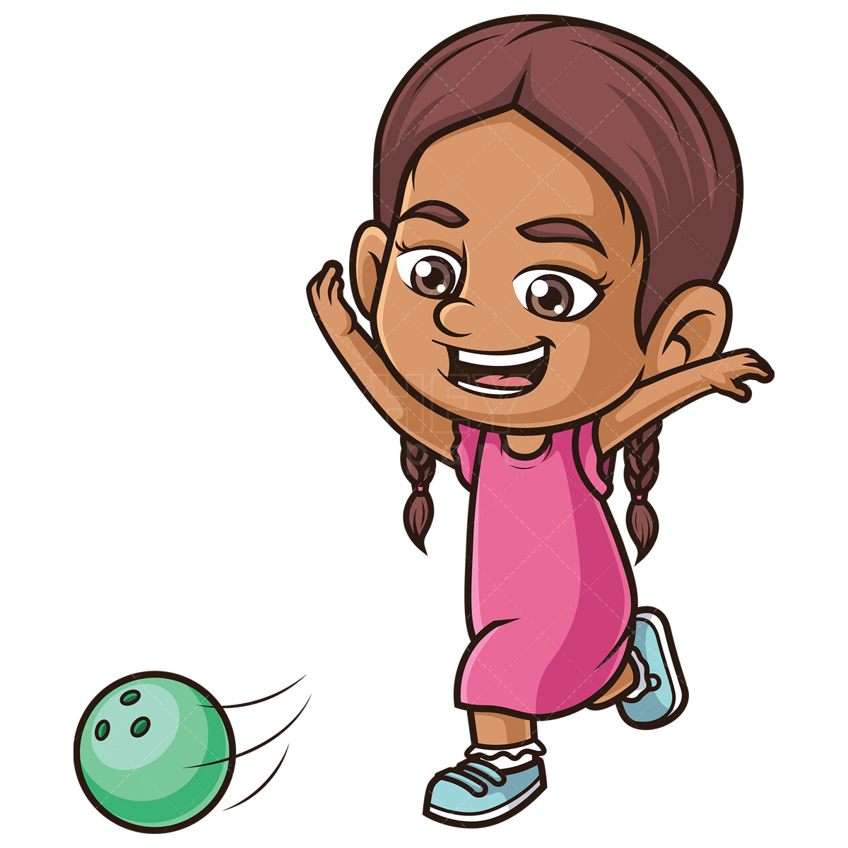 Royalty-free stock vector illustration of a hispanic girl bowling.