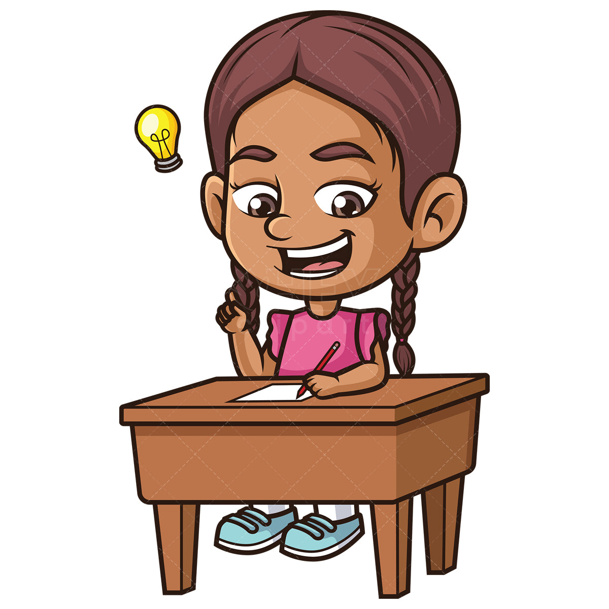 Royalty-free stock vector illustration of a hispanic girl doing homework.