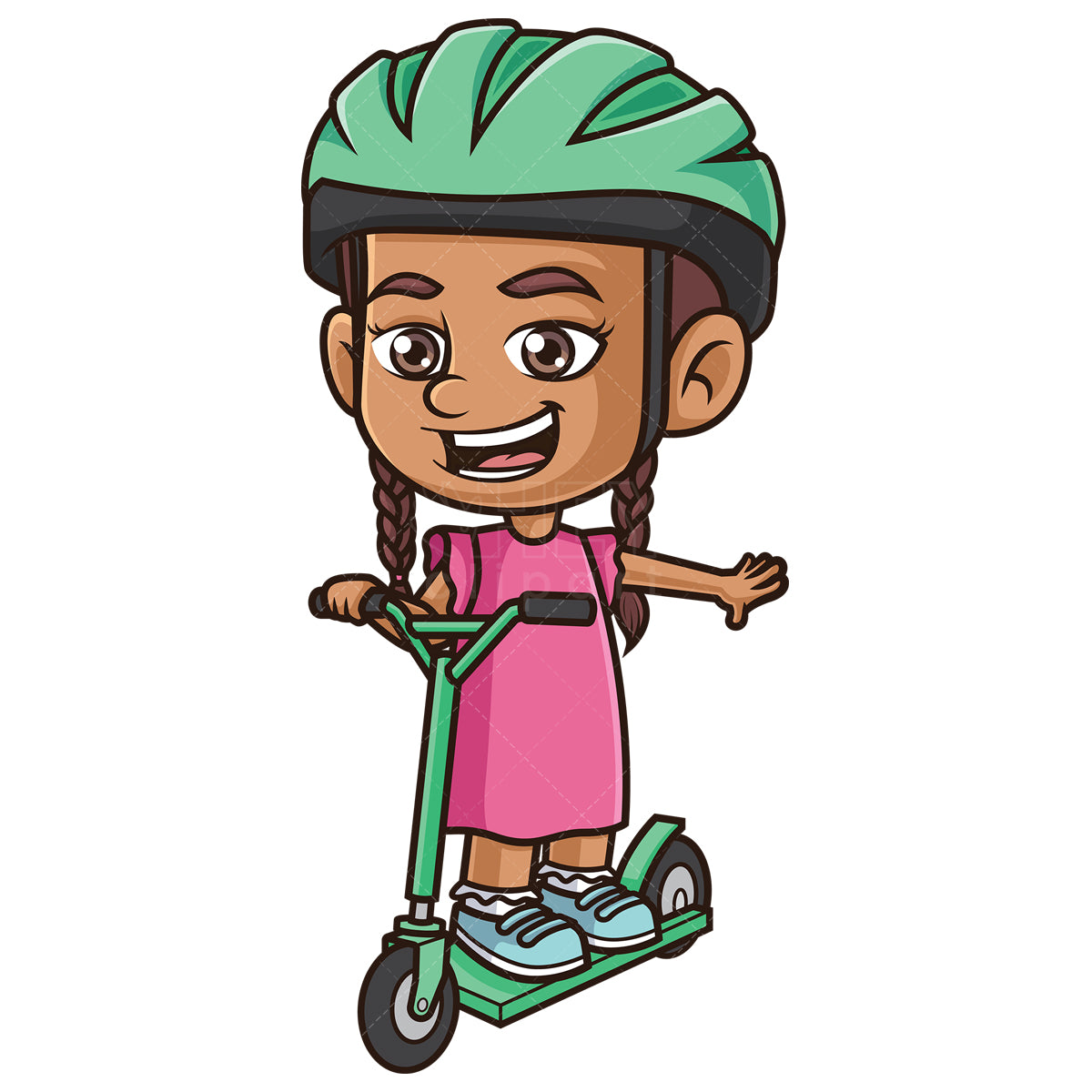 Royalty-free stock vector illustration of a hispanic girl riding scooter.