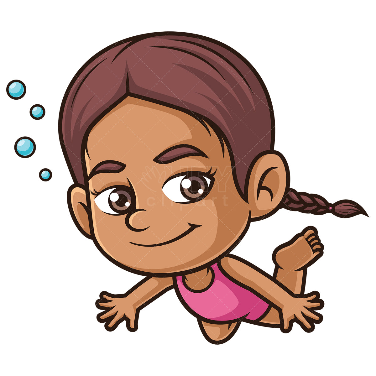 Royalty-free stock vector illustration of a hispanic girl swimming underwater.