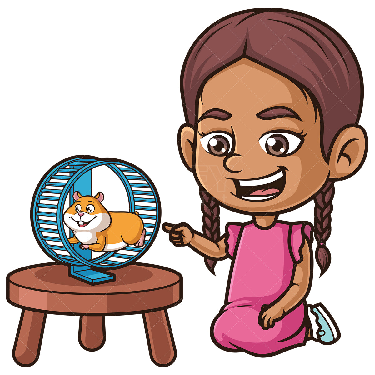Royalty-free stock vector illustration of a hispanic girl watching her hamster.
