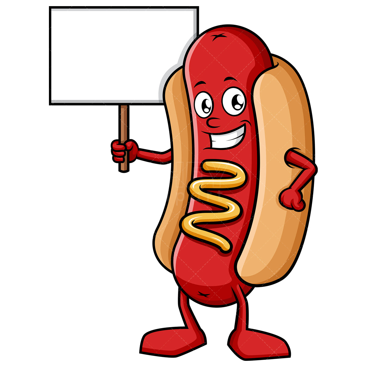 Royalty-free stock vector illustration of a hot dog holding empty sign.