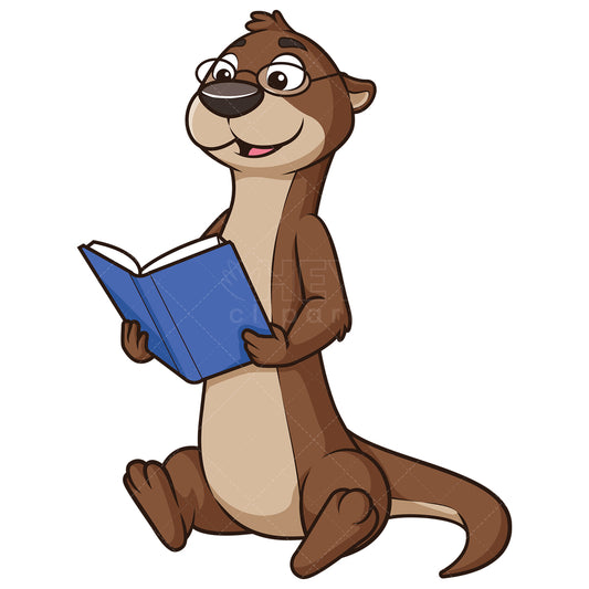 Royalty-free stock vector illustration of an otter reading book.